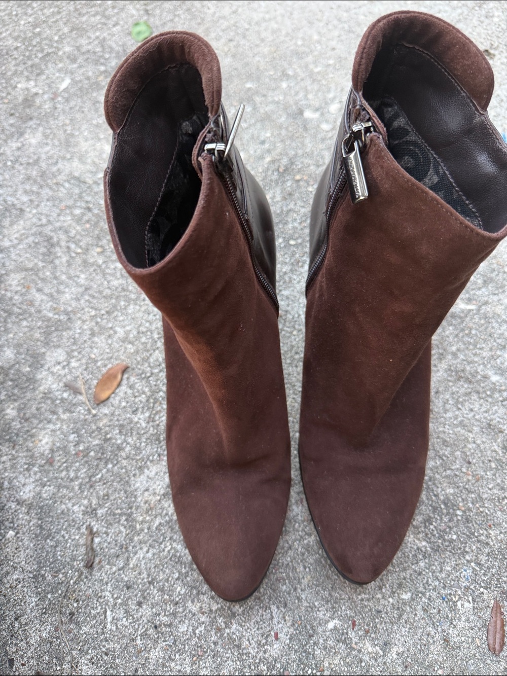 Aquatalia Dark Brown Suede Ankle Booties with Side Zipper